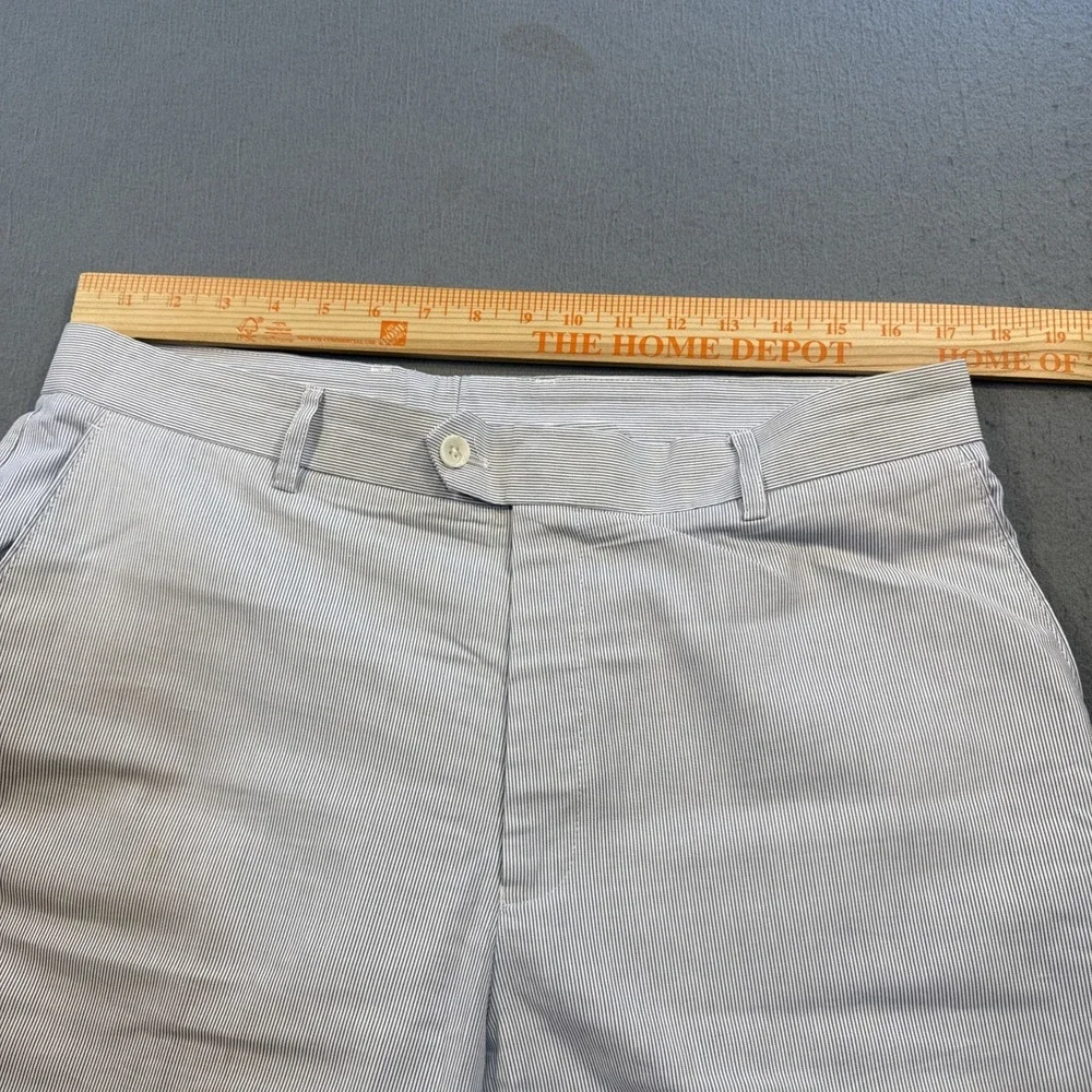 Alan Flusser Seersucker Pants Mens 36 X 30 White Blue Striped Chino Casual